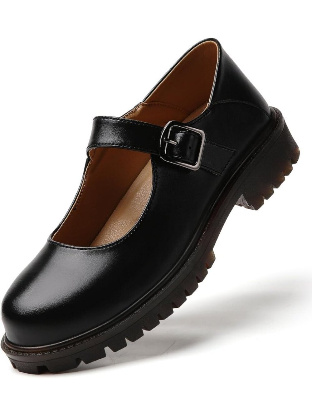 Stylish Black Leather Mary Jane Flats for Women - Non-Slip Platform Work Shoes